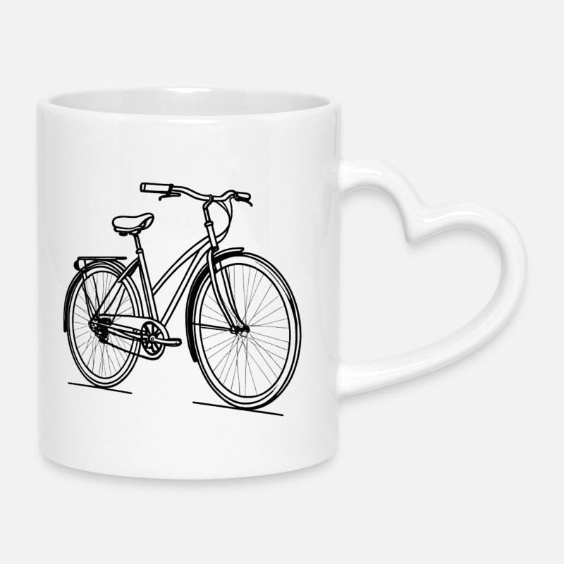 Bicycle Silhouette Line Art - Mug with Heart-Shaped Handle - white
