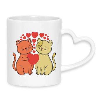 Zwei herzliche Katzen umarmen sich - Tasse mit Herzhenkel - Weiß - Rechts