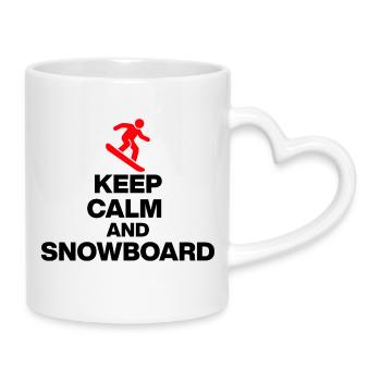 KEEP CALM AND SNOWBOARD! PISTENSPASS & HÜTTENGAUDI - Tasse mit Herzhenkel - Weiß - Rechts