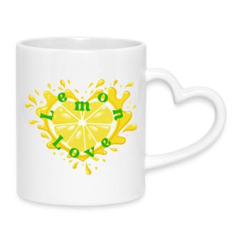 Citrus Heart Love Motif - Mug with Heart-Shaped Handle - white - Right