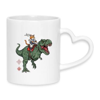 Cat Knight sur Dinosaur - Mug avec anse en forme de cœur - blanc - Droite