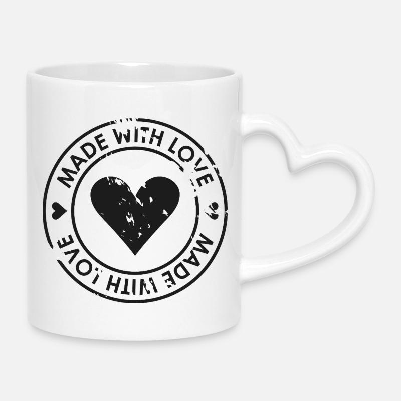 Distressed Heart Stamp Made With Love - Mug with Heart-Shaped Handle - white