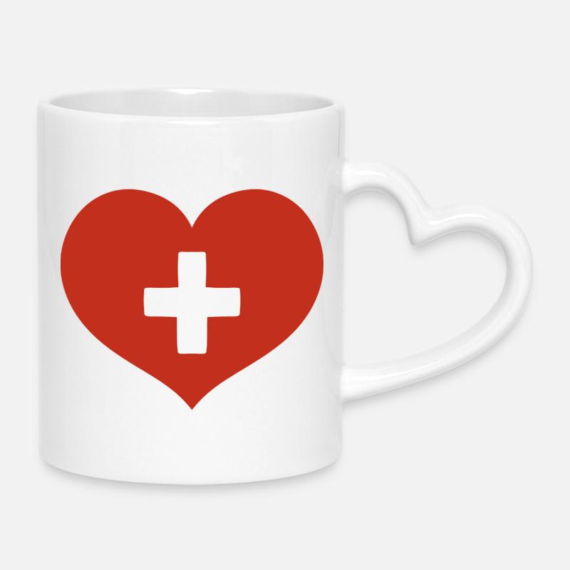 Drapeau suisse en forme de cœur - Mug avec anse en forme de cœur - blanc