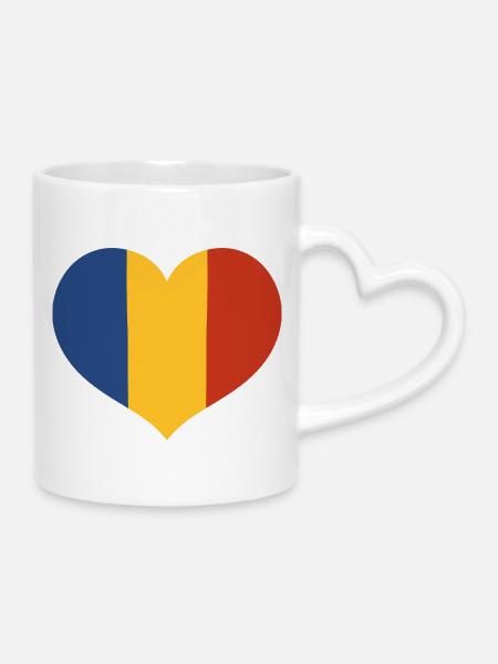 Rumänisches Flaggenherz - Tasse mit Herzhenkel - Weiß
