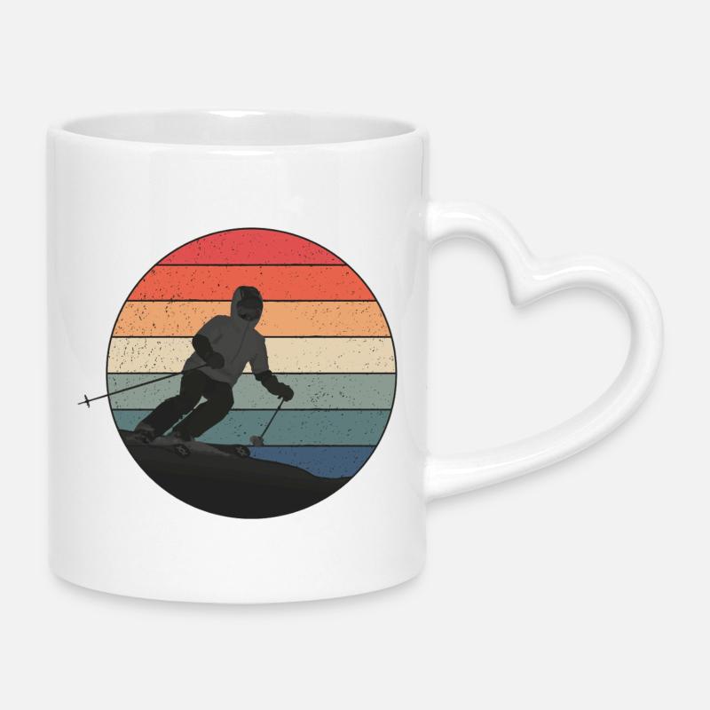 Descente skiée au coucher du soleil - Mug avec anse en forme de cœur - blanc