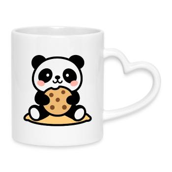 Panda kawaii gourmand - design mignon - Mug avec anse en forme de cœur - blanc - Droite