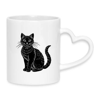 Black Cat - Mug with Heart-Shaped Handle - white - Right