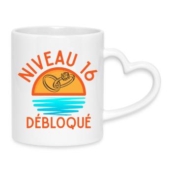 Level 16 Unlocked, a creative and joyful touch - Mug with Heart-Shaped Handle - white - Right