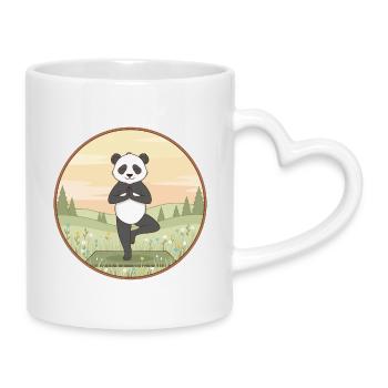 Yoga-Panda-Bär macht Baumposen-Kunst - Tasse mit Herzhenkel - Weiß - Rechts