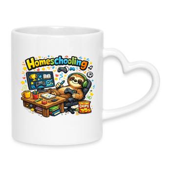 Homeschooling Sloth Gamer - Mug with Heart-Shaped Handle - white - Right