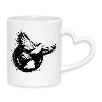 Taube im Globus – Friedenssymbol - Tasse mit Herzhenkel - Weiß - Rechts