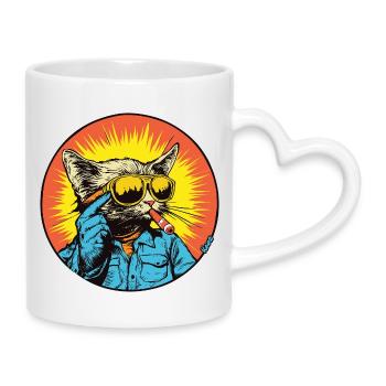 Sunny Cat Retro-Vibe - Tasse mit Herzhenkel - Weiß - Rechts