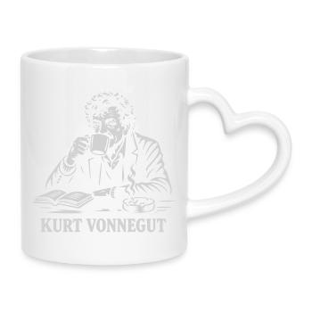 Kurt Vonnegut drinking coffee - Mug with Heart-Shaped Handle - white - Right