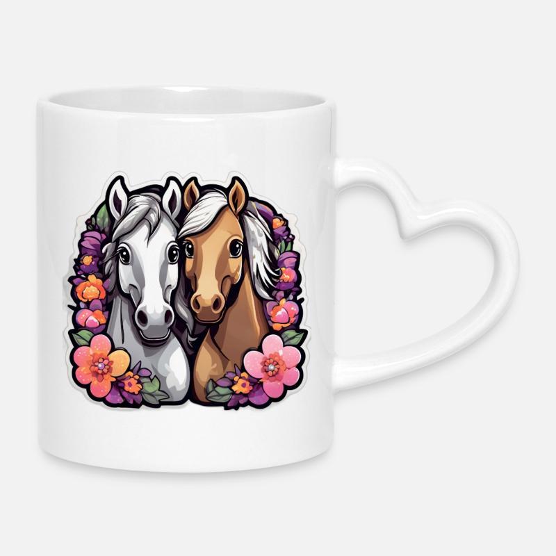Cavalerie florale duo - Mug avec anse en forme de cœur - blanc