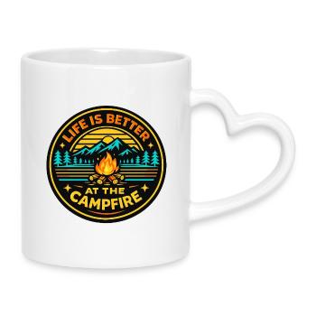 Lagerfeuerleben: Natur & Wärme - Tasse mit Herzhenkel - Weiß - Rechts