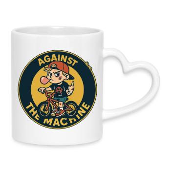 Rogue Kid auf dem Fahrrad – Rebel Patch - Tasse mit Herzhenkel - Weiß - Rechts