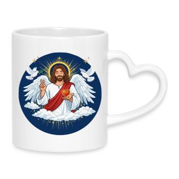 Himmlische Liebe: Jesus mit Herz - Tasse mit Herzhenkel - Weiß - Rechts