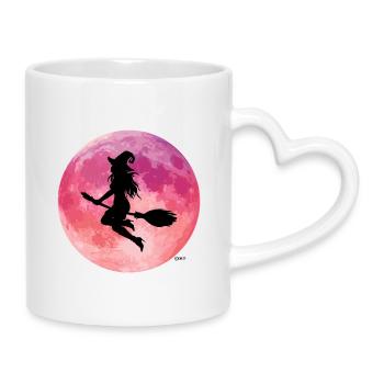 Rosa Mond Nachtflug-Silhouette - Tasse mit Herzhenkel - Weiß - Rechts