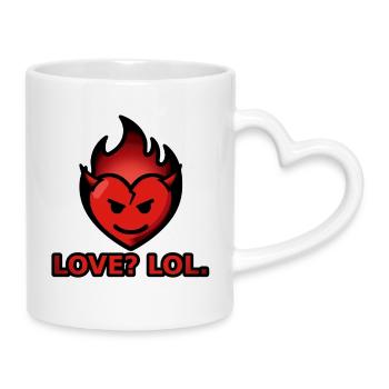 Love Lol – Flaming Heart with Horns - Mug with Heart-Shaped Handle - white - Right