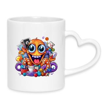 Funny loot octopus full of treasures - Mug with Heart-Shaped Handle - white - Right