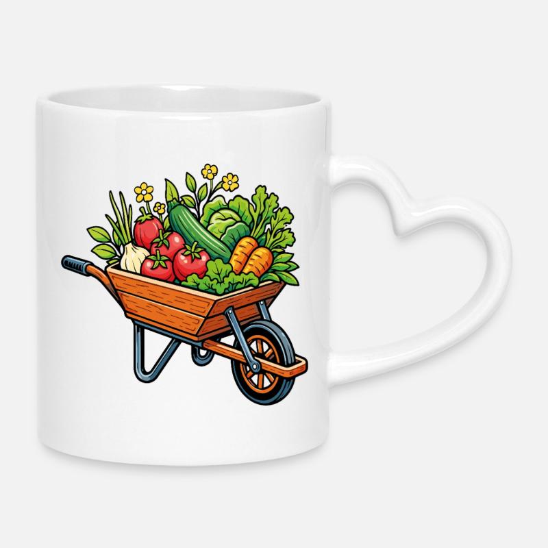 Wheelbarrow vegetables vegetable garden harvest - Mug with Heart-Shaped Handle - white