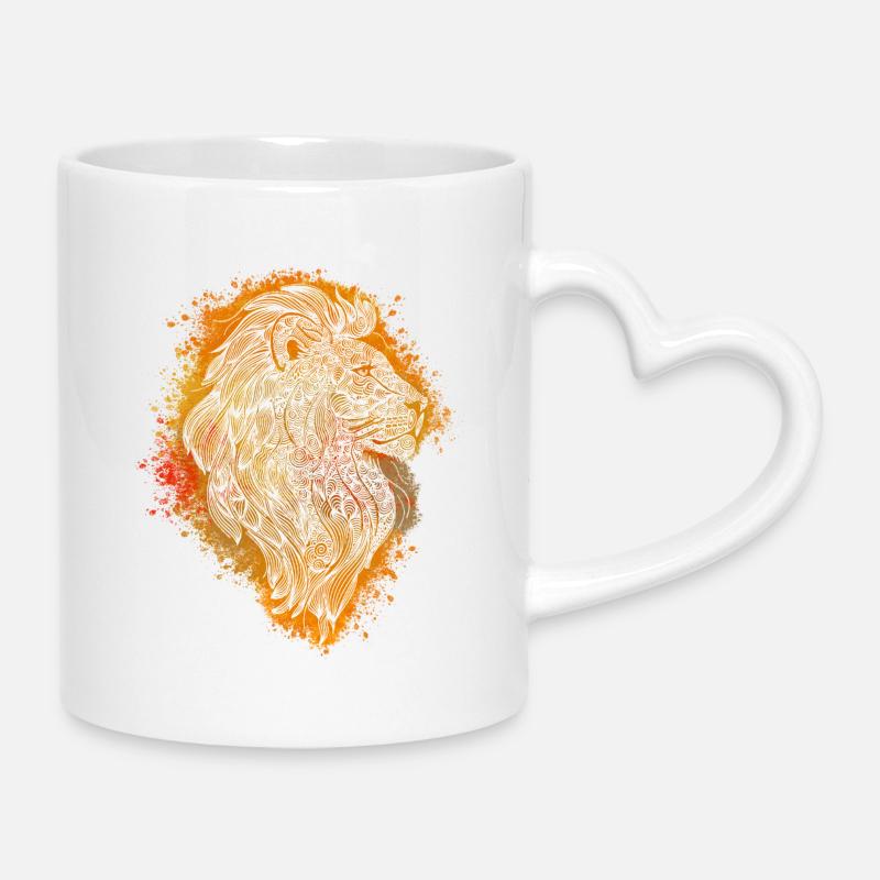 Zentangle Lion - Mug with Heart-Shaped Handle - white