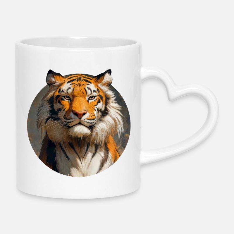 Tiger Design - Mug with Heart-Shaped Handle - white