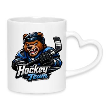 Bär Eishockey Team Maskottchen - Tasse mit Herzhenkel - Weiß - Rechts
