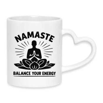 Namaste Balance Your Energy Yoga Meditation - Tasse mit Herzhenkel - Weiß - Rechts