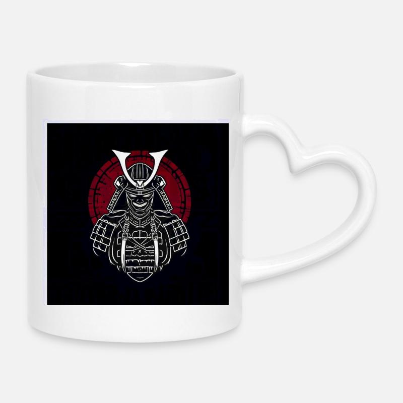 Casque de samouraï avec une crête rouge - Mug avec anse en forme de cœur - blanc