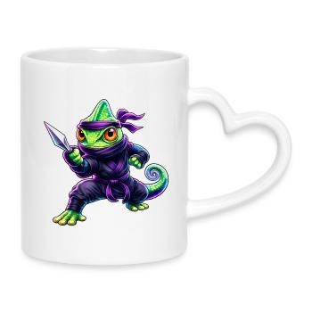 Neon-Chamäleon Ninja Cyberpunk-Tier - Tasse mit Herzhenkel - Weiß - Rechts