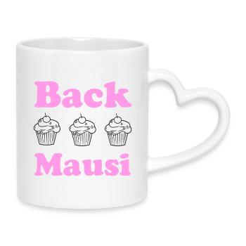 Back Mausi – Lustiges Geschenk Backen & Konditorin - Tasse mit Herzhenkel - Weiß - Rechts
