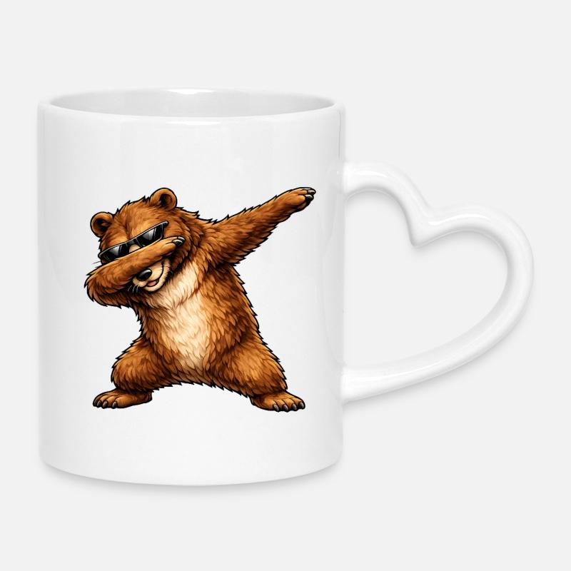 Dabbing Braunbär - Tasse mit Herzhenkel - Weiß