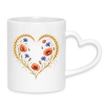 Weizen Herz Mohn Kornblume Blumen Natur Motiv  - Tasse mit Herzhenkel - Weiß - Rechts