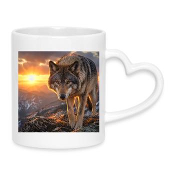 Loup dans la montagne du coucher du soleil - Mug avec anse en forme de cœur - blanc - Droite