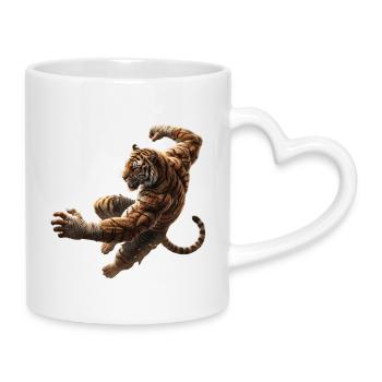 Springender Tiger  - Tasse mit Herzhenkel - Weiß - Rechts