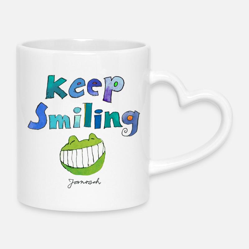 Janosch Keep Smiling Mit Günther Kastenfrosch - Tasse mit Herzhenkel - Weiß