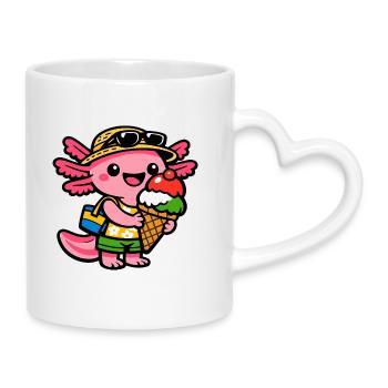 Sonnige Eis-Kreatur mit Hut - Tasse mit Herzhenkel - Weiß - Rechts