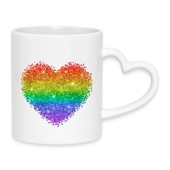 Regenbogenherz Glitzerpunkte - Tasse mit Herzhenkel - Weiß - Rechts