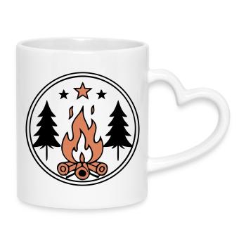 Lagerfeuer Wald Zeltlager Wappen - Tasse mit Herzhenkel - Weiß - Rechts