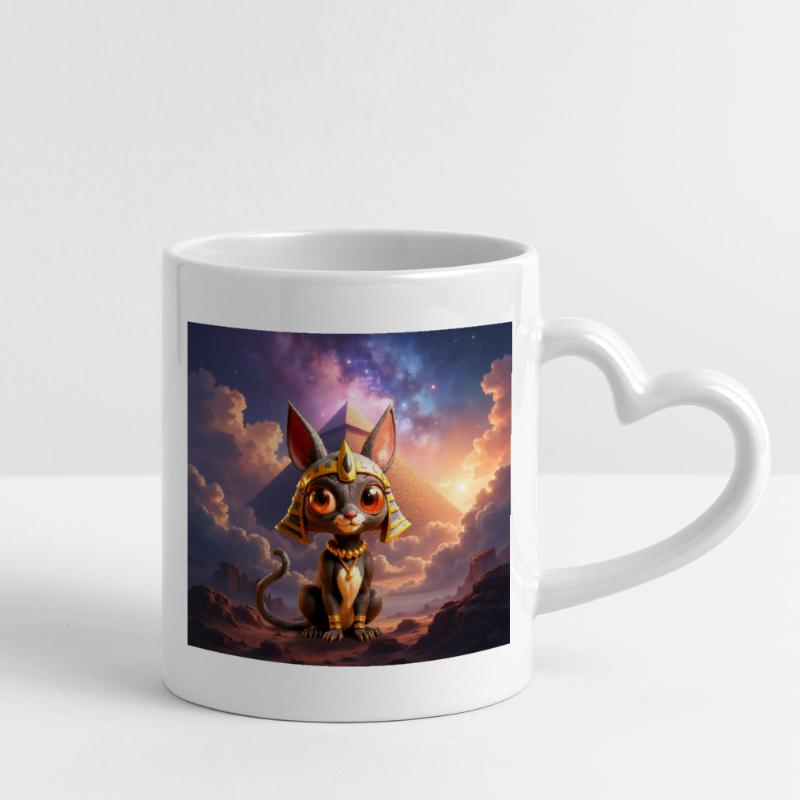 Pharaon Cat devant la pyramide Mug avec anse en forme de cœur