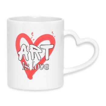 L’art est l’amour, blanc sur rouge entendu - Mug avec anse en forme de cœur - blanc - Droite