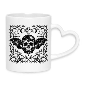 Celestial Skull Gothic Bat Wings Design - Mug with Heart-Shaped Handle - white - Right