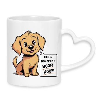 Cozy the dog - Life is wonderful Woof! Woof! - Mug with Heart-Shaped Handle - white - Right