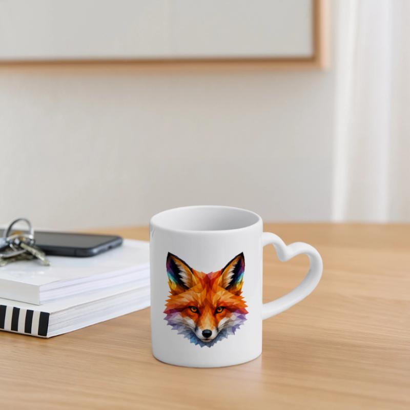 Farbiger Polygonfuchs Kopf Tasse mit Herzhenkel