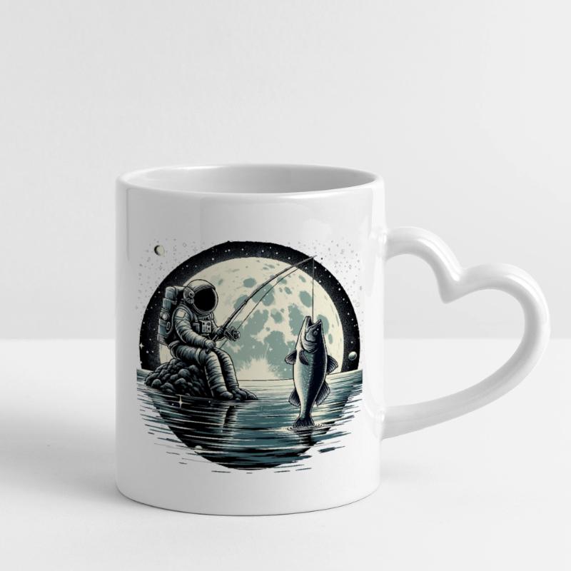 Astronaute pêche sur la Lune : conception spatiale Mug avec anse en forme de cœur