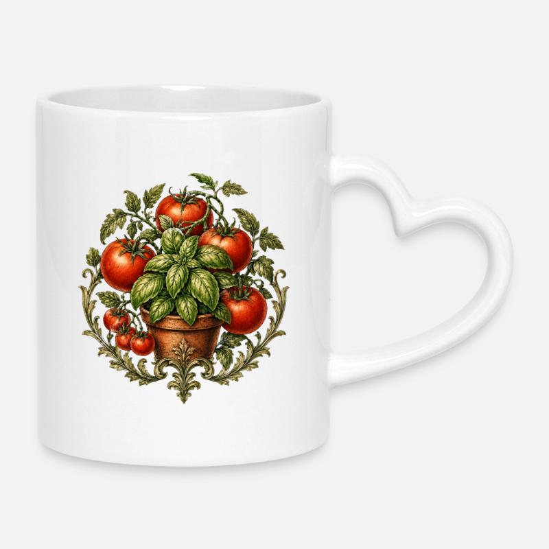 Tomaten & Basilikum - Tasse mit Herzhenkel - Weiß