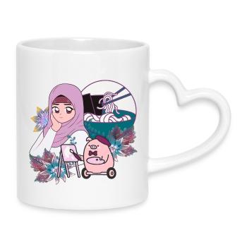 Mangaka, Ramen et Cochon en fauteuil roulant - Mug avec anse en forme de cœur - blanc - Droite
