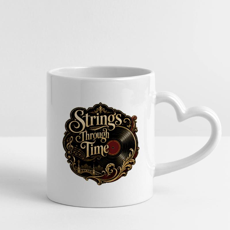 Strings Through Time - Romantic Vinyl Orchestra Mug with Heart-Shaped Handle