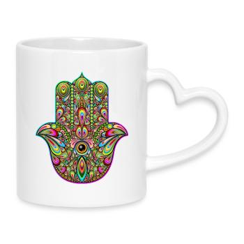 Hamsa Hand Trippy Psychedelic Art - Mug with Heart-Shaped Handle - white - Right